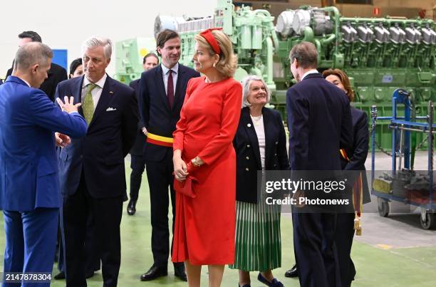Kng Philippe and Queen Mathilde together with Grand Duke Henri of Luxembourg visit the Anglo Belgian Corporation in Ghent they are guided by Tim...