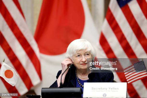 Janet Yellen, US treasury secretary, during a trilateral meeting with Choi Sang-mok, South Korea's finance minister, and Shunichi Suzuki, Japan's...