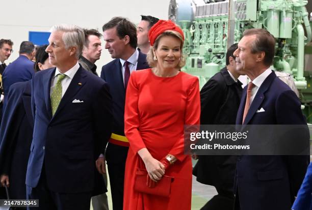 Kng Philippe and Queen Mathilde together with Grand Duke Henri of Luxembourg visit the Anglo Belgian Corporation in Ghent they are guided by Tim...