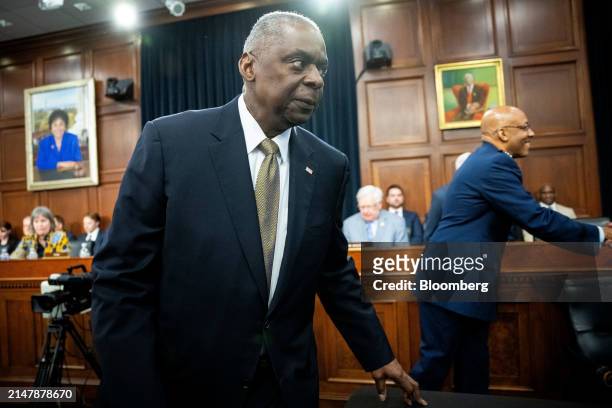 Lloyd Austin, US secretary of defense, center left, and Charles Q. Brown Jr., chairman of the Joint Chiefs of Staff, right, arrive for a House...