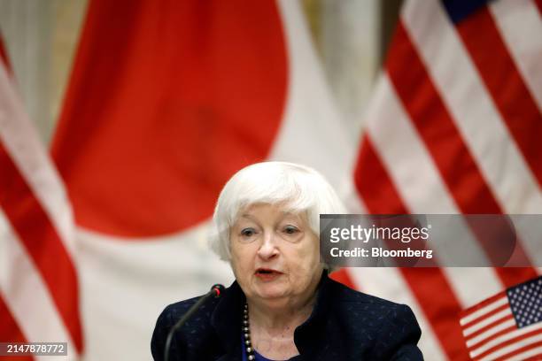 Janet Yellen, US treasury secretary, during a trilateral meeting with Choi Sang-mok, South Korea's finance minister, and Shunichi Suzuki, Japan's...