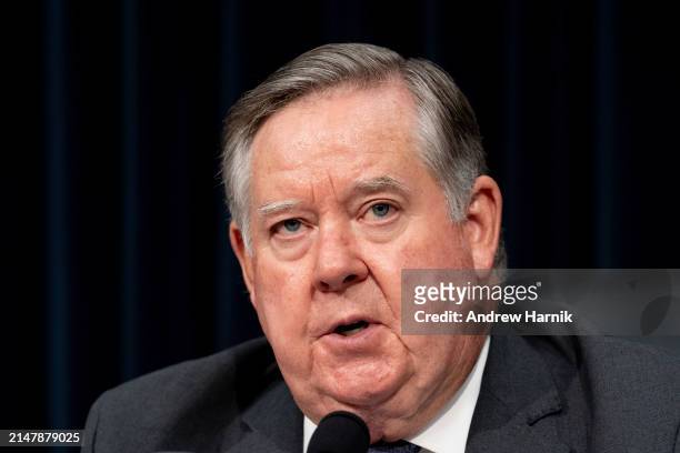Chairman Ken Calvert during a House Appropriations Committee hearing on Capitol Hill on April 17, 2024 in Washington, DC. Secretary of Defense Lloyd...