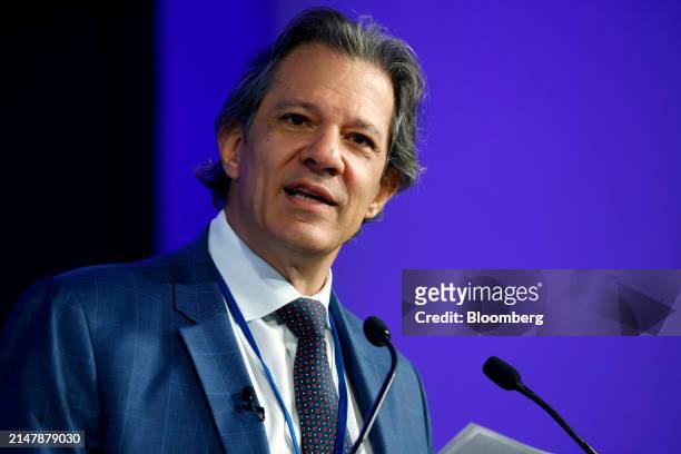 Fernando Haddad, Brazil's finance minister, during an event at the annual meetings of the International Monetary Fund and World Bank in Washington,...