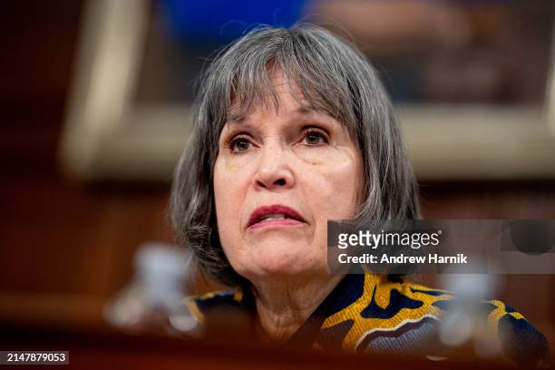 Ranking Member Betty McCollum speaks during a House Appropriations Committee hearing on Capitol Hill on April 17, 2024 in Washington, DC. Secretary...