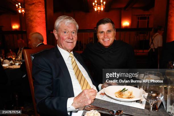 David Parkin, Hawthorn FC Hall of Fame Legend and Shane Crawford, Hawthorn FC Hall of Fame Inductee pose for a photo during the 2024 Hawthorn...