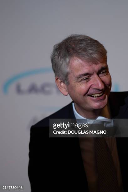 French businessman and Lactalis CEO Emmanuel Besnier speaks during a meeting at the headquarters of Brazilian cooperative Itambe in Belo Horizonte,...