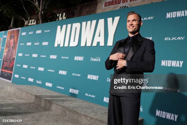 Ed Skrein attends the Lionsgate's MIDWAY World Premiere at the Regency Village Theatre in Los Angeles, CA on November 5, 2019. Seen at Lionsgate's...