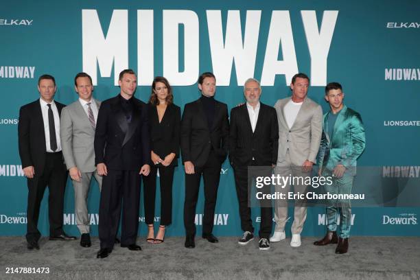 Aaron Eckhart, Patrick Wilson, Ed Skrein, Mandy Moore, Luke Kleintank, Roland Emmerich, Director/Producer, Luke Evans and Nick Jonas attend the...