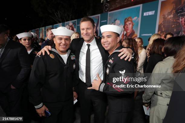 Aaron Eckhart attends the Lionsgate's MIDWAY World Premiere at the Regency Village Theatre in Los Angeles, CA on November 5, 2019. Seen at...