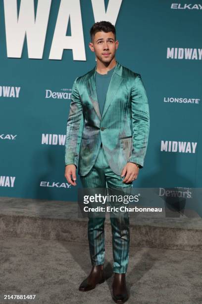 Nick Jonas attends the Lionsgate's MIDWAY World Premiere at the Regency Village Theatre in Los Angeles, CA on November 5, 2019. Seen at Lionsgate's...
