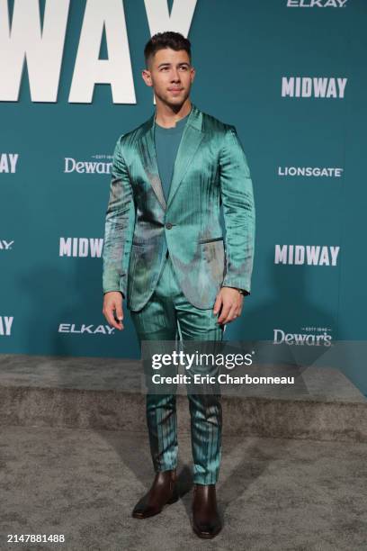 Nick Jonas attends the Lionsgate's MIDWAY World Premiere at the Regency Village Theatre in Los Angeles, CA on November 5, 2019. Seen at Lionsgate's...