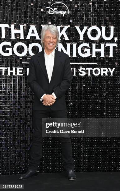 Jon Bon Jovi attends the UK Premiere of "Thank You, Goodnight: The Bon Jovi Story" at Odeon Luxe Leicester Square on April 17, 2024 in London,...