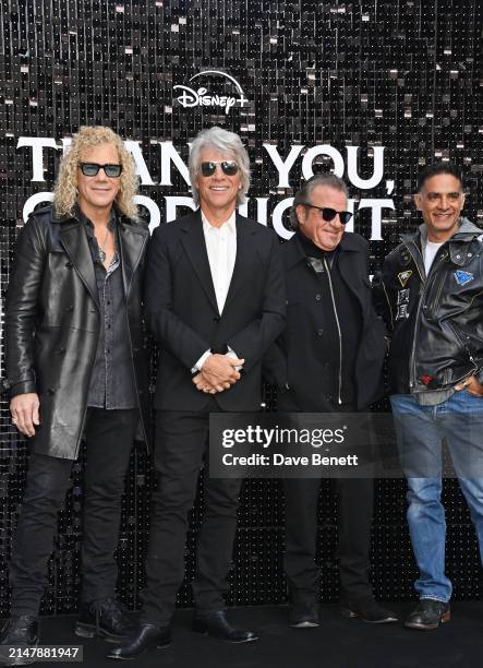 David Bryan, Jon Bon Jovi, Tico Torres and Gotham Chopra attend the UK Premiere of "Thank You, Goodnight: The Bon Jovi Story" at Odeon Luxe Leicester...