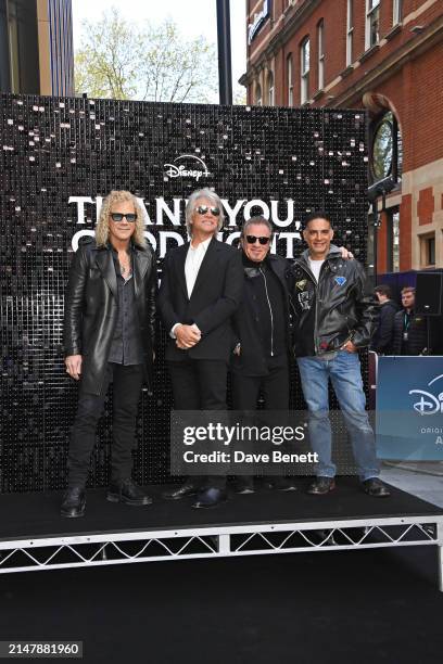 David Bryan, Jon Bon Jovi, Tico Torres and Gotham Chopra attend the UK Premiere of "Thank You, Goodnight: The Bon Jovi Story" at Odeon Luxe Leicester...