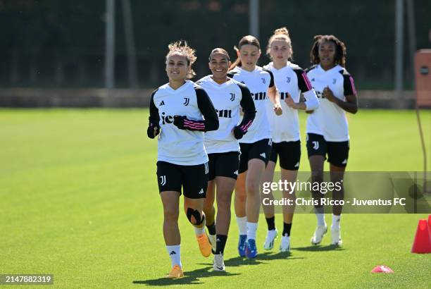 Players of Juventus Women during the Juventus Women Training Session at Juventus Centre, Vinovo on April 17, 2024 in Turin, Italy.