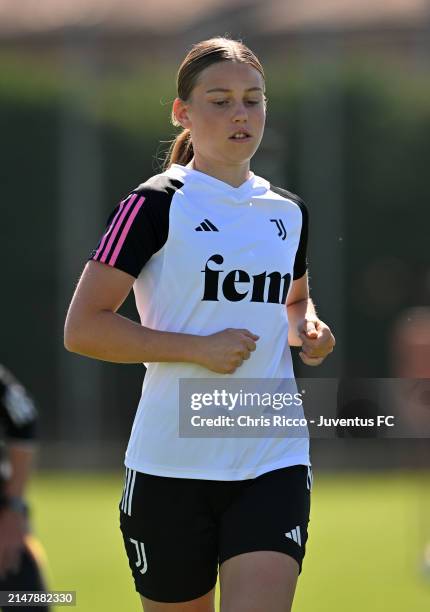 Elsa Pelgander during the Juventus Women Training Session at Juventus Centre, Vinovo on April 17, 2024 in Turin, Italy.