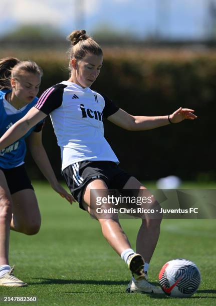 Asia Bragonzi of Juventus Women during the Juventus Women Training Session at Juventus Centre, Vinovo on April 17, 2024 in Turin, Italy.