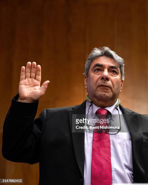 Boeing engineer Sam Salehpour is sworn in during a Senate Homeland Security and Governmental Affairs subcommittee on investigations hearing titled...