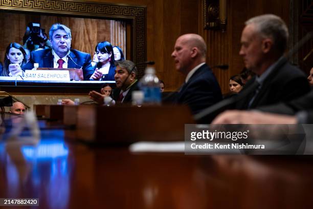 Boeing engineer Sam Salehpour is seen on a screen, speaking, during a Senate Homeland Security and Governmental Affairs subcommittee on...