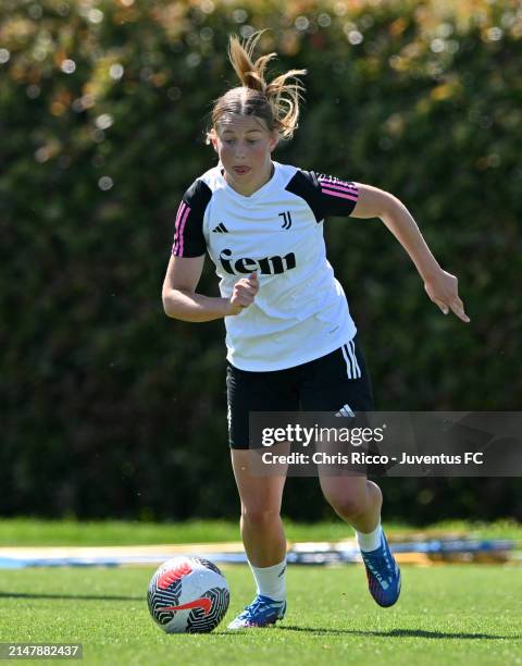 Elsa Pelgander during the Juventus Women Training Session at Juventus Centre, Vinovo on April 17, 2024 in Turin, Italy.