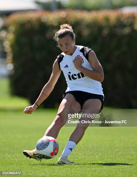 Arianna Caruso of Juventus during the Juventus Women Training Session at Juventus Centre, Vinovo on April 17, 2024 in Turin, Italy.