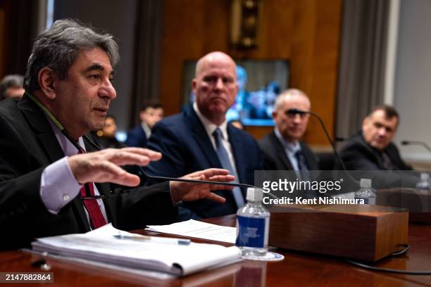 Witness Boeing engineer Sam Salehpour gestures while testifying before a Senate Homeland Security and Governmental Affairs subcommittee on...