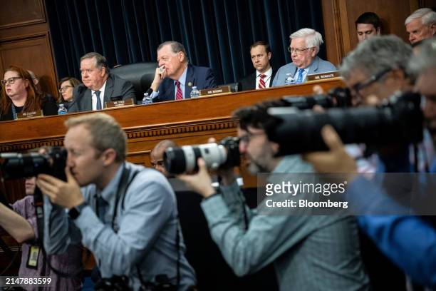 Representative Ken Calvert, a Republican from California and chair of the House Appropriations Subcommittee on Defense, second left, Representative...