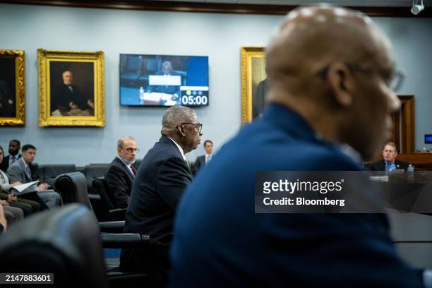 Lloyd Austin, US secretary of defense, center, during a House Appropriations Subcommittee on Defense hearing in Washington, DC, US, on Wednesday,...