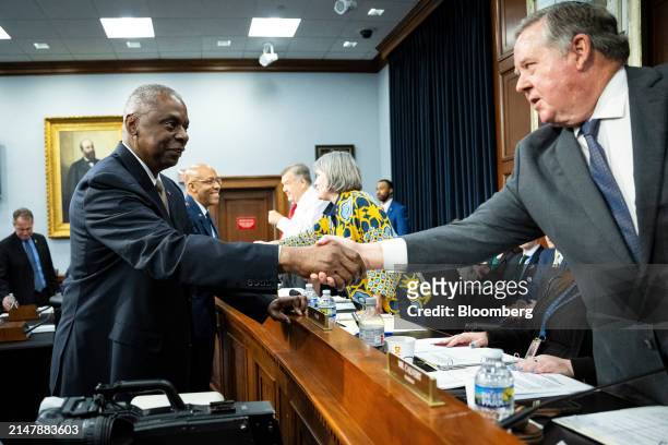 Lloyd Austin, US secretary of defense, left, and Representative Ken Calvert, a Republican from California and chair of the House Appropriations...