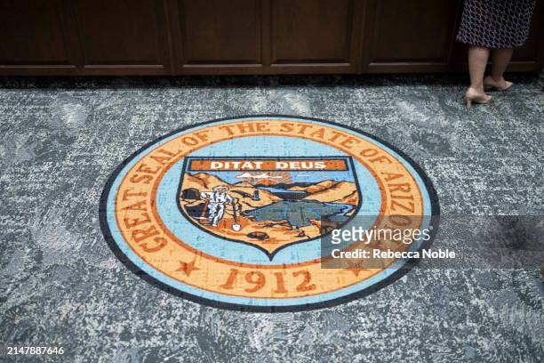 The State Seal of Arizona during a legislative session at the Arizona House of Representatives on April 17, 2024 in Phoenix, Arizona. Arizona House...