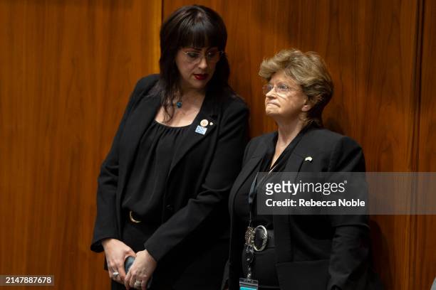Arizona State Sen. Justine Wadsack and Gail Griffin speak during a legislative session at the Arizona House of Representatives on April 17, 2024 in...