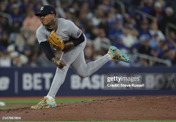 New York Yankees pitcher Marcus Stroman as the Toronto Blue Jays play the New York Yankees at Rogers Centre in Toronto. April 17, 2024. Steve...