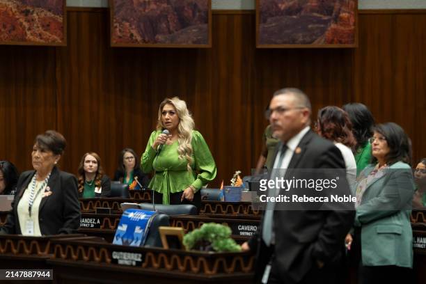 Arizona State Rep. Alma Hernandez speaks during a legislative session at the Arizona House of Representatives on April 17, 2024 in Phoenix, Arizona....