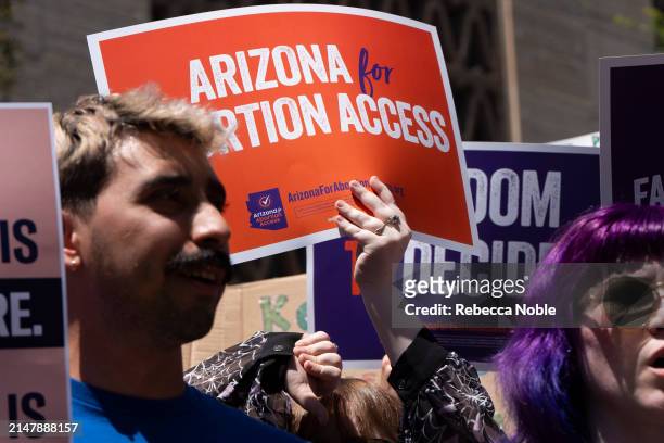 Arizona for Abortion Access, the ballot initiative to enshrine abortion rights in the Arizona State Constitution, holds a press conference and...