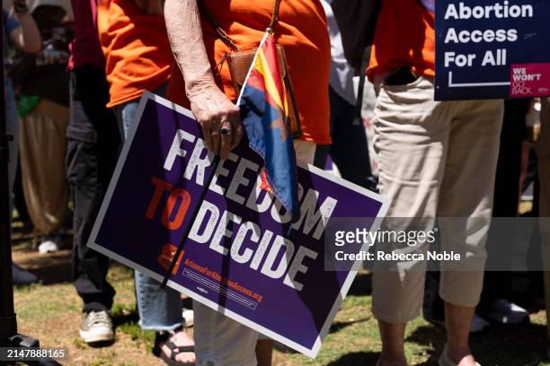 Members of Arizona for Abortion Access, the ballot initiative to enshrine abortion rights in the Arizona State Constitution, hold a press conference...