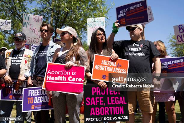 Members of Arizona for Abortion Access, the ballot initiative to enshrine abortion rights in the Arizona State Constitution, hold a press conference...