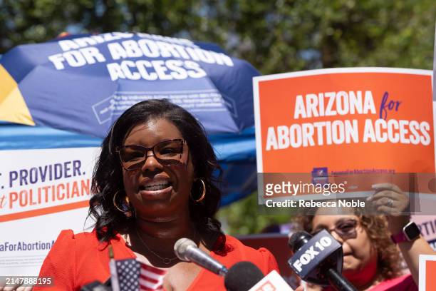 Chris Love of Arizona for Abortion Access, the ballot initiative to enshrine abortion rights in the Arizona State Constitution, holds a press...