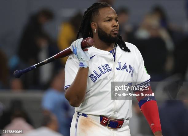 Toronto Blue Jays first base Vladimir Guerrero Jr. Leaves the field after being the final out of the game as the Toronto Blue Jays play the New York...