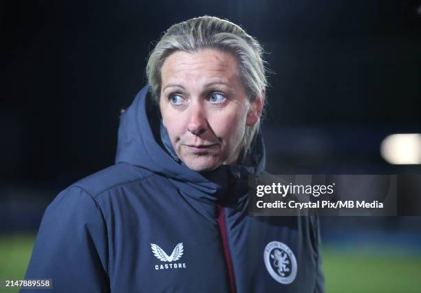 Carla Ward manager of Aston Villa Women during the Barclays Women¥s Super League match between Chelsea FC and Aston Villa at Kingsmeadow on April 17,...