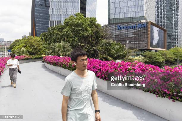 The Tencent Holdings Ltd. Headquarters building in Shenzhen, China, on Wednesday, April 17, 2024. Tencent plans to more than double its stock buyback...