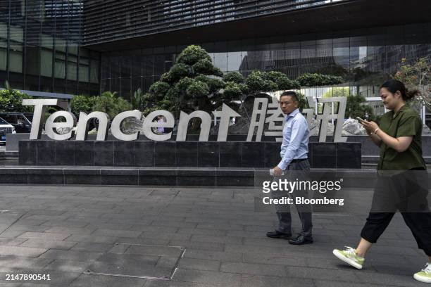 Signage for Tencent Holdings Ltd. Outside the company's headquarters building in Shenzhen, China, on Wednesday, April 17, 2024. Tencent plans to more...