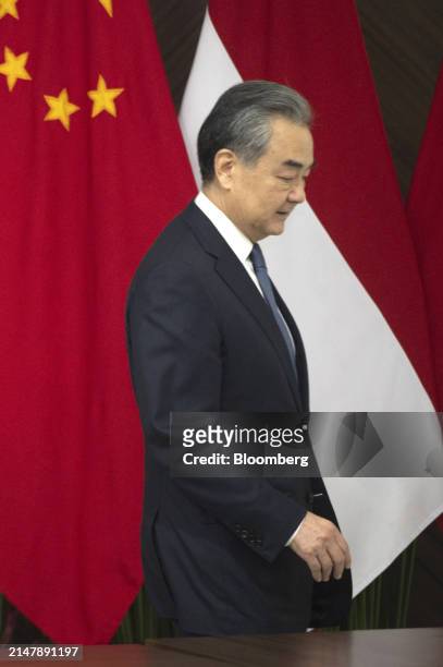 Wang Yi, China's foreign minister, visits Retno Marsudi, Indonesia's foreign affairs minister, not photographed, in Jakarta, Indonesia, on Thursday,...