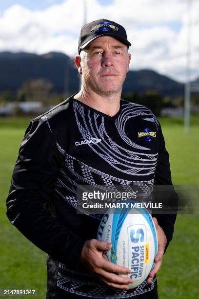 Hurricanes head coach Clark Laidlaw stands at the New Zealand Campus of Innovation and Sport rugby training camp in Upper Hutt on April 16, 2024....