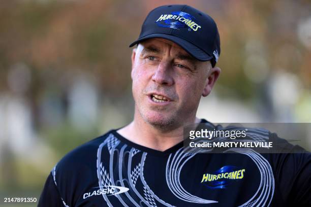 Hurricanes head coach Clark Laidlaw talks at the New Zealand Campus of Innovation and Sport rugby training camp in Upper Hutt on April 16, 2024....