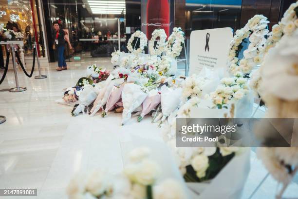 Members of the public return to Westfield Bondi Junction area during a day of reflection on April 18, 2024 in Bondi Junction, Australia. The...