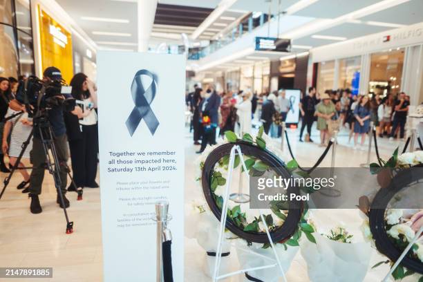 Members of the public return to Westfield Bondi Junction on a day of reflection on April 18, 2024 in Bondi Junction, Australia. The Westfield Bondi...