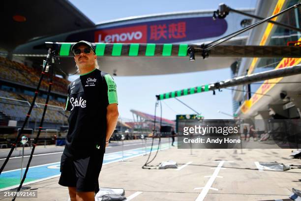 Valtteri Bottas, Stake F1 Team Kick Sauber, in the pit lane during previews ahead of the F1 Grand Prix of China at Shanghai International Circuit on...