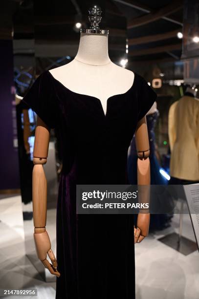 Photo taken on April 17, 2024 shows outfits once worn by Princess Diana at a media preview ahead of the auction by Julian's Auctions titled "Princess...