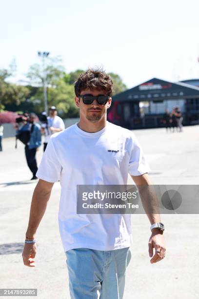 Charles Leclerc, Scuderia Ferrari, arrives at the track during previews ahead of the F1 Grand Prix of China at Shanghai International Circuit on...