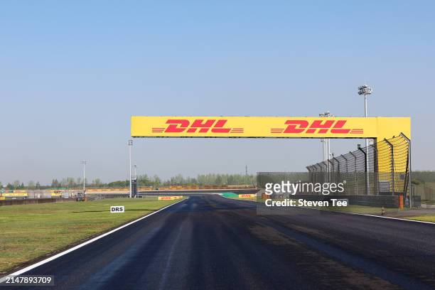Circuit detail and DHL trackside branding during previews ahead of the F1 Grand Prix of China at Shanghai International Circuit on April 18, 2024 in...